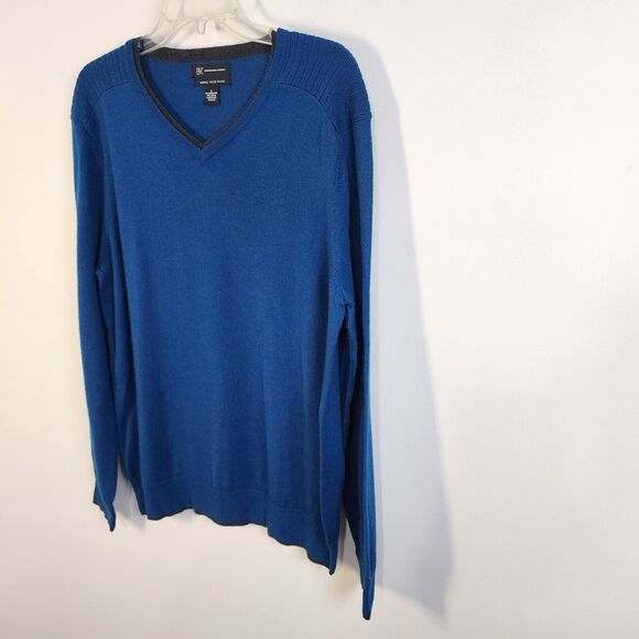 INC International Concepts Sweater Large Blue V Neck Pullover Merino Wool Blend - Picture 5 of 7